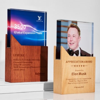 ADL Wooden Crystal Glass Trophy with Crystal Rectangular Shape for Sport Events Awards Trophy