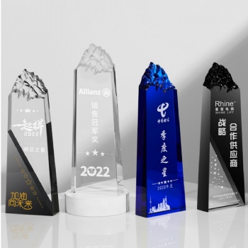 ADL Mountain Shape Crystal Glass Trophy Awards Black Blue Clear White Wholesales High-Quality Awards for First Trophy