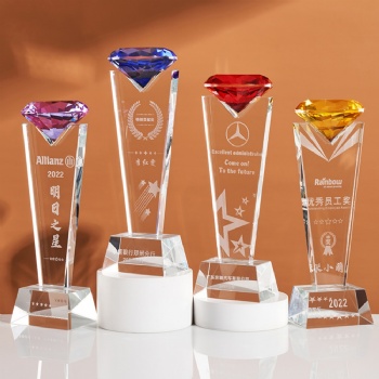 ADL New Design Crystal Diamond Crystal Glass Trophy Wholesales with Customized Logo Words Background for Sports Awards
