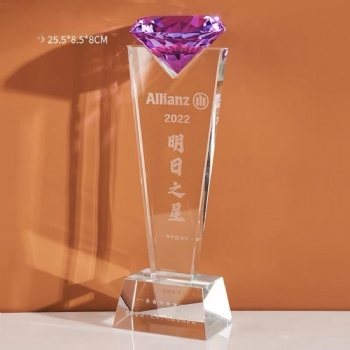 ADL New Design Crystal Diamond Crystal Glass Trophy Wholesales with Customized Logo Words Background for Sports Awards