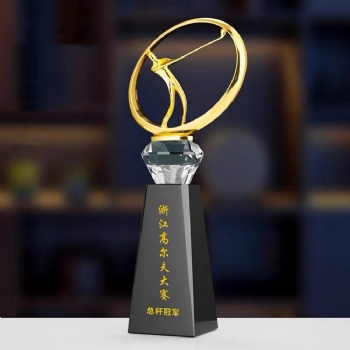 ADL Golf Crystal Glass Trophy Awards with Metal Black Crystal Glass Base for Honorary Award Customized Words Sports Awards