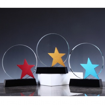 ADL 2023 New Design Round Crystal Glass Trophy Awards Star Thumb Hand Trophy Awards Three Colors Awards