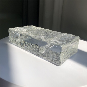 50*100*200mm New Design Stone Pattern Clear White Transparent Crystal Glass Brick Blocks with Holes for Decoration