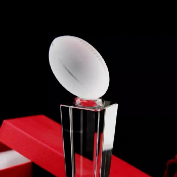 ADL Rugby American Football Crystal Glass Trophy with Customized Words and Logo for Sports Events