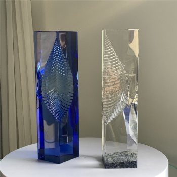 ADL 2024 New Design High-Quality Blue Crystal Glass Clear Transparent Marble Stone Awards Trophy with Customized Logo and Design