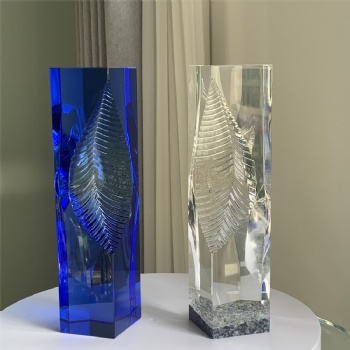 ADL 2024 New Design High-Quality Blue Crystal Glass Clear Transparent Marble Stone Awards Trophy with Customized Logo and Design