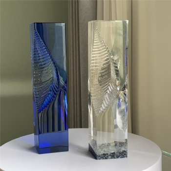 ADL 2024 New Design High-Quality Blue Crystal Glass Clear Transparent Marble Stone Awards Trophy with Customized Logo and Design