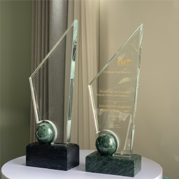 ADL 2024 New Design Marble Crystal Glass Trophy Awards with Stone Base Customized Logo Words Ball Trophy Awards for Business