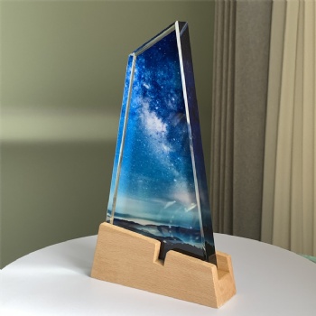 ADL Crystal Glass Awards Trophy with Wooden Base Wooden Plaques for Souvenir Crafts Gifts for Sports