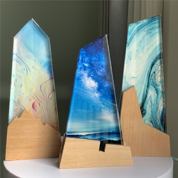 ADL Crystal Glass Awards Trophy with Wooden Base Wooden Plaques for Souvenir Crafts Gifts for Sports