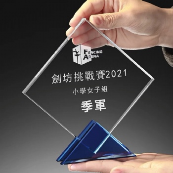 ADL Custom Wholesales Yellow and Blue Optical Crystal Awards Corporate Awards Crystal Trophy for Souvenir Gifts from China
