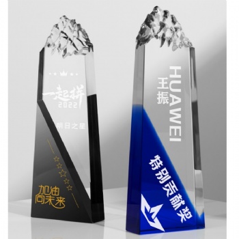 Adl Wholesales Acrylic Awards High-Quality Mountain Shape Crystal Glass Trophy Awards Black Blue Clear White Awards