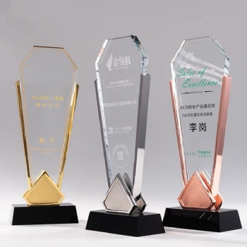 ADL New 2024 Design Crystal Glass Trophy Awards with Metal and Customized Business Gifts Souvenir Engraving Plaques