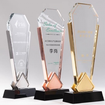 ADL New 2024 Design Crystal Glass Trophy Awards with Metal and Customized Business Gifts Souvenir Engraving Plaques