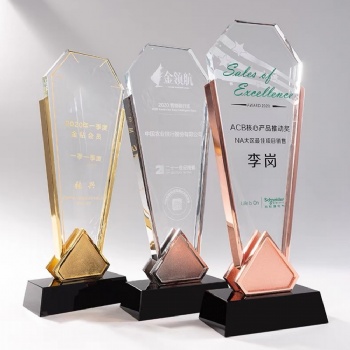 ADL New 2024 Design Crystal Glass Trophy Awards with Metal and Customized Business Gifts Souvenir Engraving Plaques