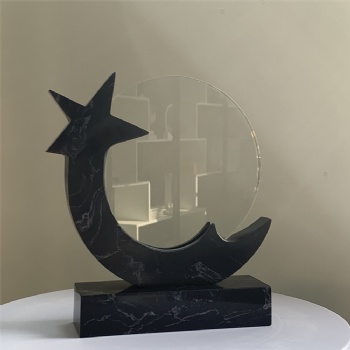 ADL New Design Natural Marble Black Star Trophy Awards with Crystal Glass Customized Logo Words Wholesale Factory Awards