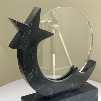 ADL New Design Natural Marble Black Star Trophy Awards with Crystal Glass Customized Logo Words Wholesale Factory Awards