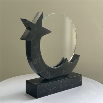 ADL New Design Natural Marble Black Star Trophy Awards with Crystal Glass Customized Logo Words Wholesale Factory Awards