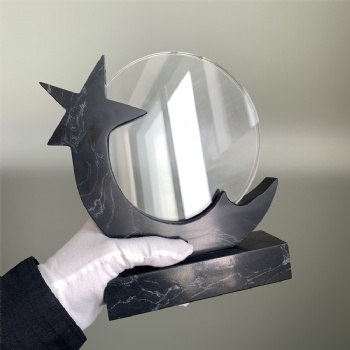 ADL New Design Natural Marble Black Star Trophy Awards with Crystal Glass Customized Logo Words Wholesale Factory Awards