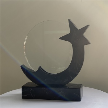 ADL New Design Natural Marble Black Star Trophy Awards with Crystal Glass Customized Logo Words Wholesale Factory Awards