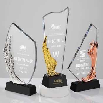 ADL Glass Awards Crystal Trophy Award with Customized Laser Printed Words and Logo Metal Plaques for Business Crafts Gifts