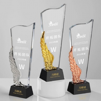 ADL Glass Awards Crystal Trophy Award with Customized Laser Printed Words and Logo Metal Plaques for Business Crafts Gifts