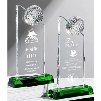 ADL Golf Crystal Glass Trophies Polished Crystal Plaques with Laser Engraving Awards for Souvenirs Sports Gifts Crafts for Decor