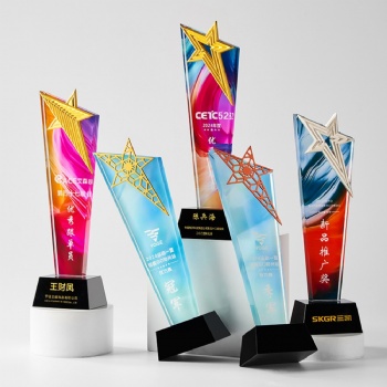 ADL Star Colorful Customized Backgounrd Glass Crystal Awards Trophy Laser Printed Words Logo Glass Plaques Business Craft Gifts