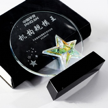 ADL K9 Crystal Glass Trophies Star Business Sports Plaques Wooden Base UV Laser Decorative Souvenir Crafts Business Gifts China