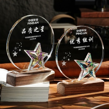 ADL K9 Crystal Glass Trophies Star Business Sports Plaques Wooden Base UV Laser Decorative Souvenir Crafts Business Gifts China