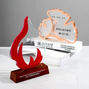 ADL Customized High-Quality Design Flower Flame Shape Metal Crystal Glass Trophy Awards with Logo Gift Packing Box for Business