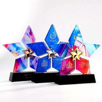 ADL 2025 Star Metal Crystal Glass Trophy Awards New Design with UV Printing Carved Technique for Business Decor Personal Gifts