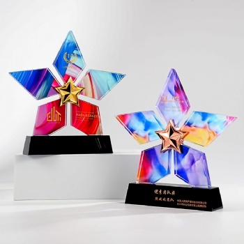 ADL 2025 Star Metal Crystal Glass Trophy Awards New Design with UV Printing Carved Technique for Business Decor Personal Gifts