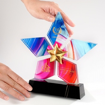 ADL 2025 Star Metal Crystal Glass Trophy Awards New Design with UV Printing Carved Technique for Business Decor Personal Gifts