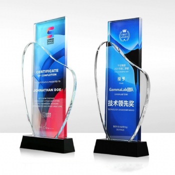 Best Selling Customization logo Colorful Background Crystal Glass Trophy for Souvenir