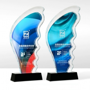 Best Selling Customization logo Colorful Background Crystal Glass Trophy for Souvenir