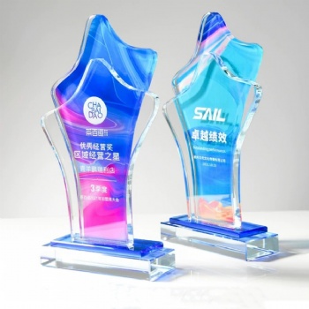 Best Selling Customization logo Colorful Background Crystal Glass Trophy for Souvenir