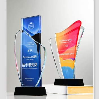 Best Selling Customization logo Colorful Background Crystal Glass Trophy for Souvenir