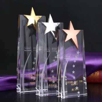 Classic K9 Blank Customized Metal Star Crystal Trophy and Award Glass Plaque Sport Awards