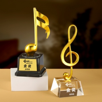 Hot Sale Customized Logo Metal Music Note Awards Crystal Singing Contest Trophy