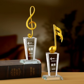 Hot Sale Customized Logo Metal Music Note Awards Crystal Singing Contest Trophy