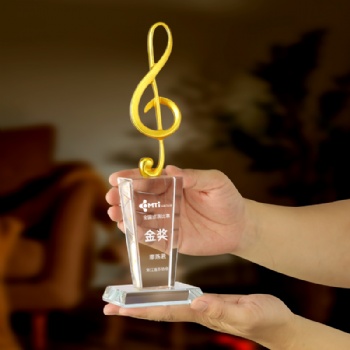 Hot Sale Customized Logo Metal Music Note Awards Crystal Singing Contest Trophy