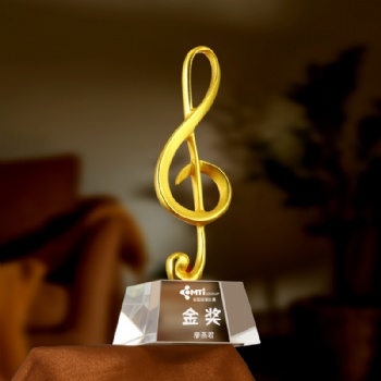 Hot Sale Customized Logo Metal Music Note Awards Crystal Singing Contest Trophy