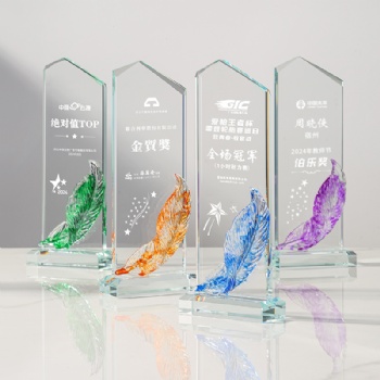 Customized Shining crystal crafts colorful printing glaze plaque Creative Design Crystal Glass Trophy