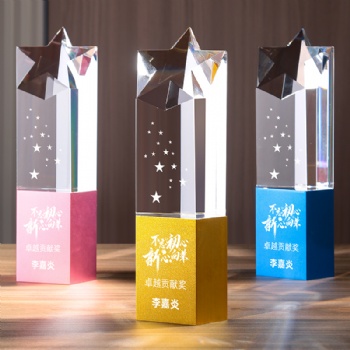 Custom Creative Star shape Crystal Glass Trophy for Company Annual Meeting Souvenir Gifis Awards