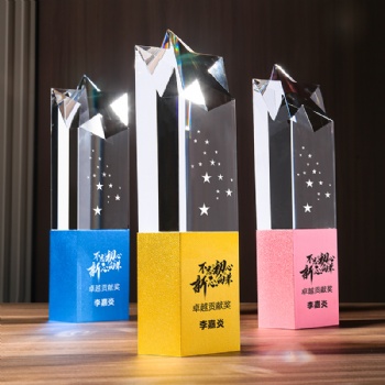 Custom Creative Star shape Crystal Glass Trophy for Company Annual Meeting Souvenir Gifis Awards