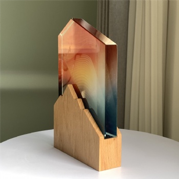 ADL New Design Crystal Glass Wooden Trophy Awards Colored Plaques with Customized Words for Crystal Glass Crafts