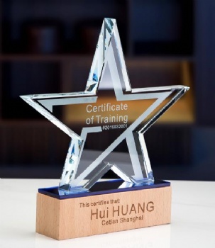 New Wooden Creative Company Annual Meeting Souvenir Blank Crystal Star Wood Trophy Plaque Manufacture Wholesale CheapTrophy