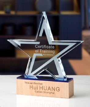 New Wooden Creative Company Annual Meeting Souvenir Blank Crystal Star Wood Trophy Plaque Manufacture Wholesale CheapTrophy