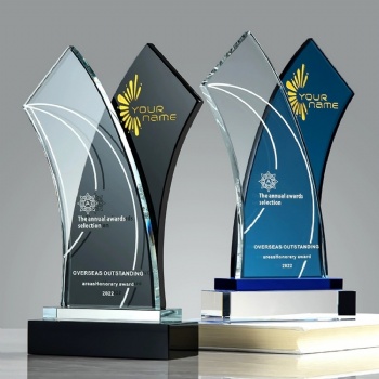 ADL Crystal Glass Trophy Awards Blue Black Award for Business Gifts Glass Crafts for Souvenir